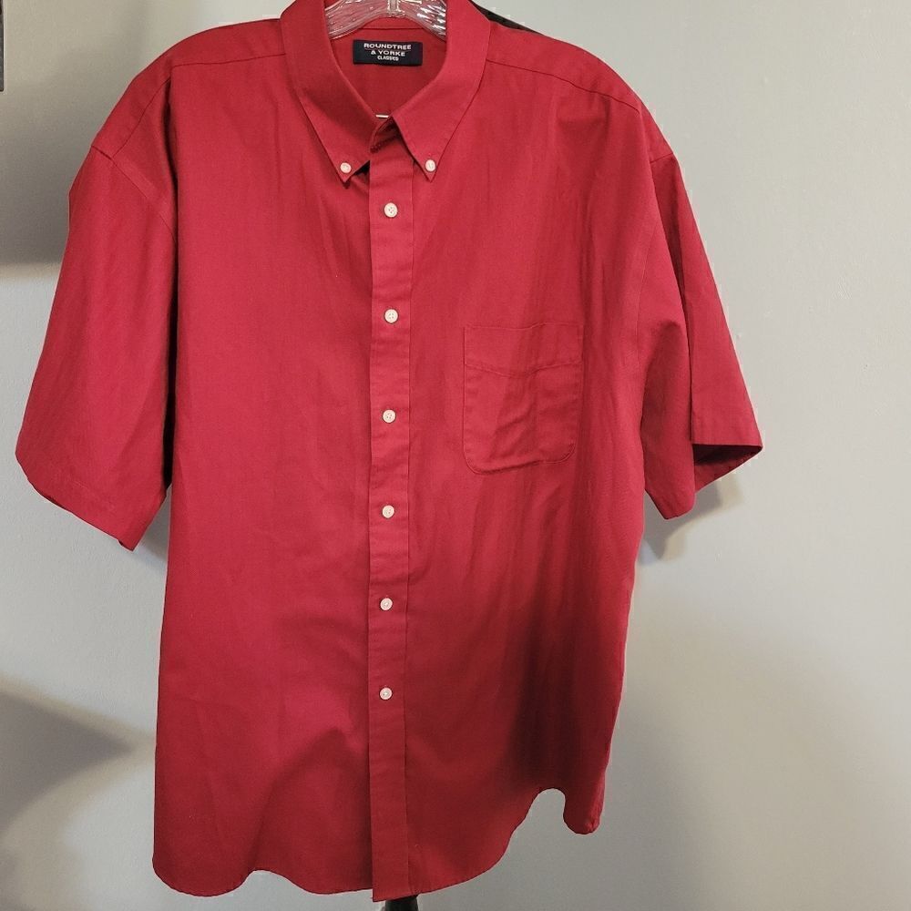Roundtree & Yorke Red Short Sleeve Button-Down Cotton Blend Shirt Size XXL